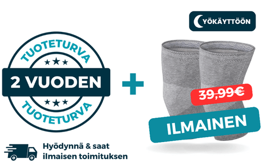 2 vuoden tuoteturva + 2 kpl ilmainen bambu yökompressiotuki